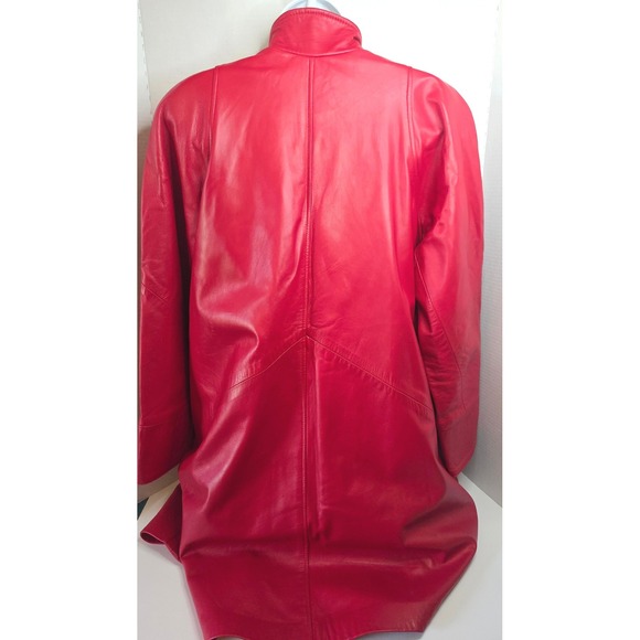 VTG Siena New York Red Leather Swing Coat Mandarin Collar 2 Gold Buttons Small - Picture 6 of 12